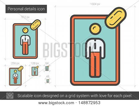 Personal details vector line icon isolated on white background. Personal details line icon for infographic, website or app. Scalable icon designed on a grid system.