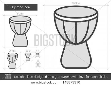 Djembe vector line icon isolated on white background. Djembe line icon for infographic, website or app. Scalable icon designed on a grid system.