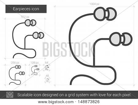 Earpieces vector line icon isolated on white background. Earpieces line icon for infographic, website or app. Scalable icon designed on a grid system.