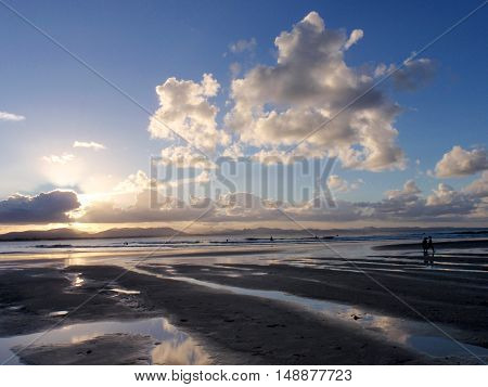 Sunset over a surf beach near Byron Bay