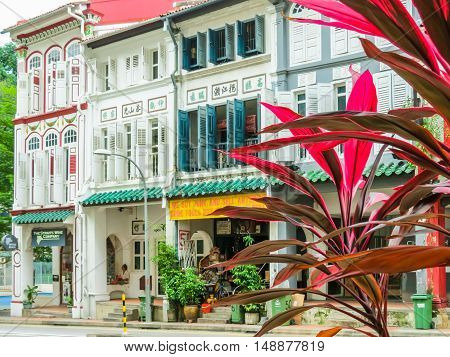 SINGAPORE, REPUBLIC OF SINGAPORE - JANUARY 09, 2014: Duxton Hill is the residential area in Singapore with the remained colonial buildings