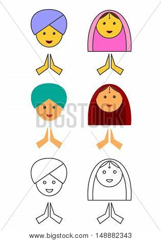 India Women. India man. flat linear futuristic icons. vector illustration