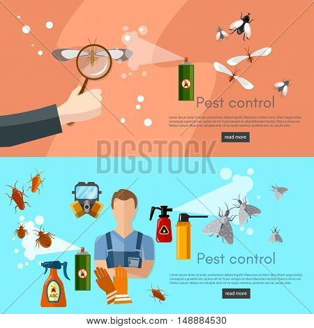 Pest control services banner detecting exterminating insects vector illustration