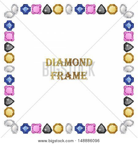 Diamonds square frame. Vector illustration jewelry. Abstract vector border on white background.