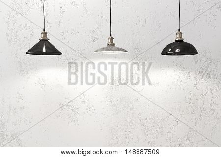 Industrial pendant lamps against rough wall, loft style