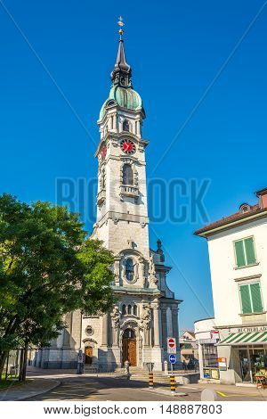 FRAUENFELD,SWITZERLAND - AUGUST 26,2016 - St.Nikolaus church in Frauenfeld. Frauenfeld is the capital of the canton of Thurgau in Switzerland.