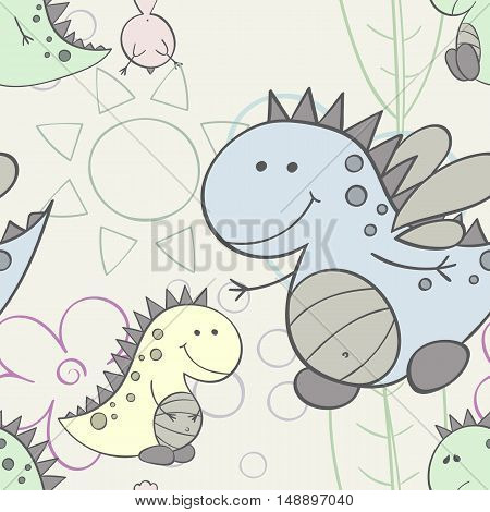 Baby dino seamless repeat wallpaper vector illustration