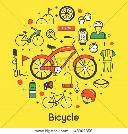 Bicycle and Biking Thin Line Vector Icons Set with Bike and Cyclist