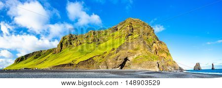 Reynisfjall Mountain at the Black Sand Beach of Reynisfjara - South Iceland