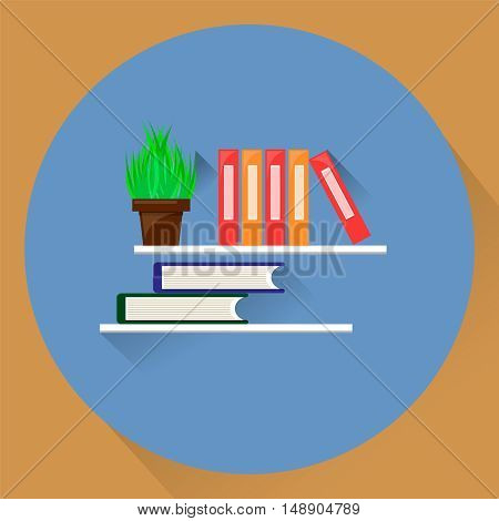 Plant in the pot and folders on shell. Vector stock illustration. Flat style