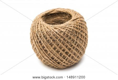 Skein of jute twine on the white background