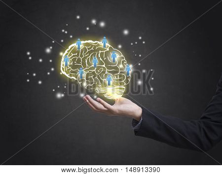 brainstorming creative idea abstract icon on business hand.