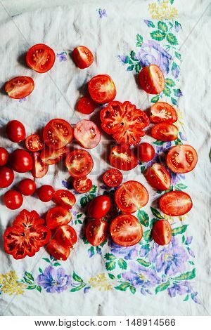 Tomato On Wooden Table. Freshly Picked Red Tomatoes. Variation O