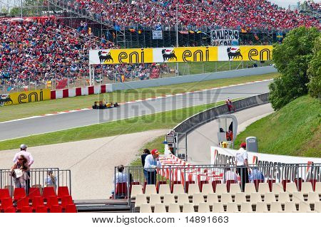 Racing cars on a circuit during The Formula 1 Grand Prix