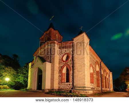 GUBANITSY, LENINGRAD REGION, VOLOSOVO DISTRICT, RUSSIA - SEPTEMBER 20, 2016: Kirch St. John the Baptist in Gubanitsah. Lutheran Church in the village Gubanitsy, parish center Kupanitsa Evangelical Lutheran Church of Ingria.