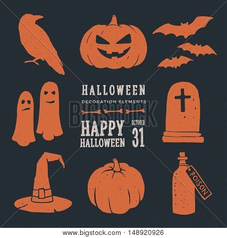 Decorative elements on the theme of Halloween. Set of silhouettes for Halloween holidays.