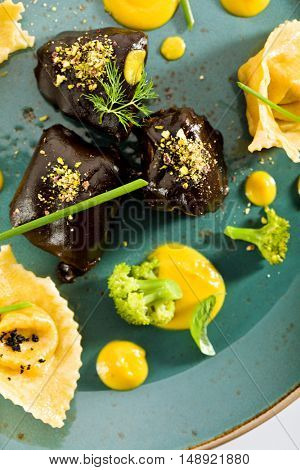 Glazed Beef Cheek with Tortellini and Broccoli