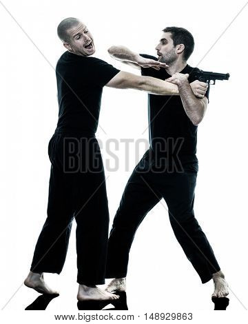 men krav maga fighters fighting isolated