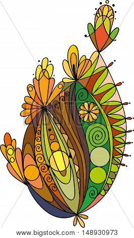 Floral pattern for coloring book. Retro, doodle, vector, design element. It is colored in autumn colors