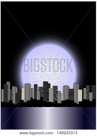 Vector moon above city - illustration, abstract background