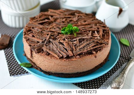 Chocolate cheesecake with mascarpone chocolate biscuit and ganache