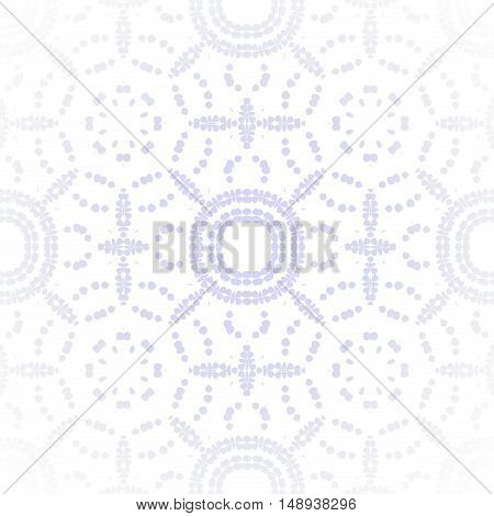 Abstract geometric seamless gauzy background. Regular circle pattern in pastel purple on white, centered, shiny and blurred.