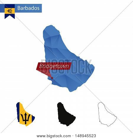 Barbados Blue Low Poly Map With Capital Bridgetown.