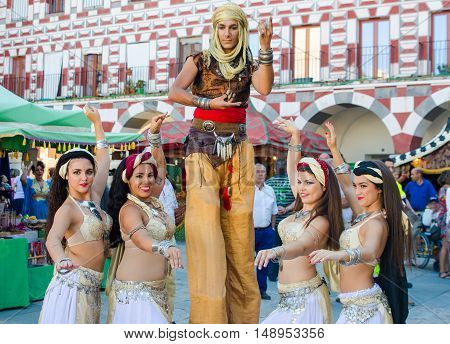 Badajoz Spain - September 23 2016: Bellydancer in the celebration of Almossassa in the city of Badajoz Extremadura Badajoz