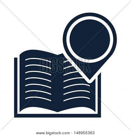 open book education object with ubication pin icon silhouette. vector illustration
