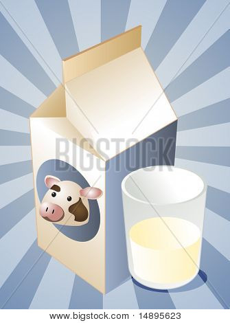 牛の牛乳パックで満たされたガラスの図