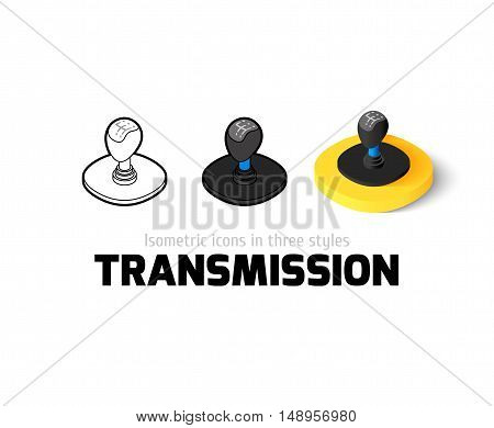 Transmission icon, vector symbol in flat, outline and isometric style