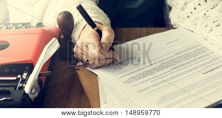 Senior Adult Signing Contract Concept