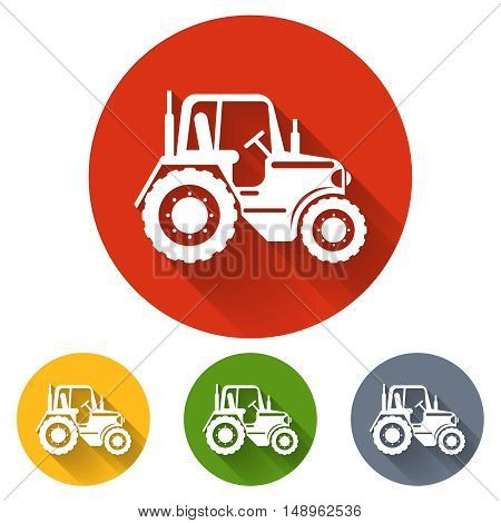 Flat tractor icon. Tractor transport, vehicle tractor, agriculture machinery tractor, farming tractor illustration