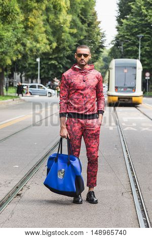 Fashionable Man Posing During Milan Fashion Week