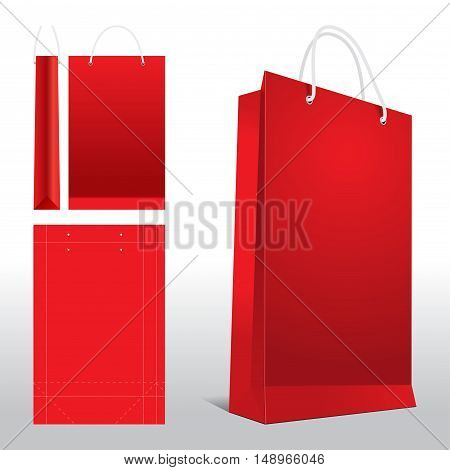 Red paper shopping bags in a store