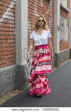 Fashionable Woman Posing During Milan Fashion Week