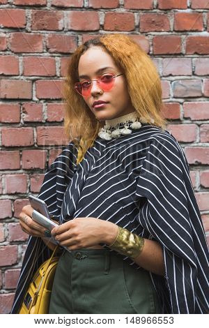 Fashionable Woman Posing During Milan Fashion Week