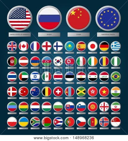 Flags of many countries in the form of round icons