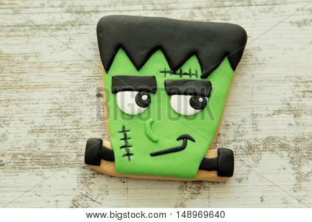 Halloween cookies with shapes Frankestein face. Sweet tradition