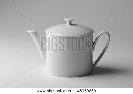 Isolated Cylindrical teapot white porcelain on white