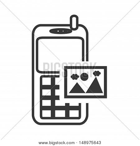 retro mobile phone device with picture icon silhouette. vector illustration