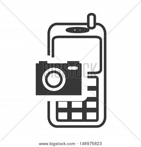 retro mobile phone device with photographic camera icon silhouette. vector illustration