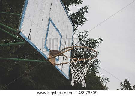 Basketball hoop in the public arena, basketball Hoop against the sky