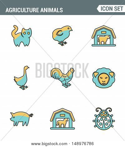 Icons line set premium quality of agriculture animals barn farming animal farm icon . Modern pictogram collection flat design style symbol . Isolated white background