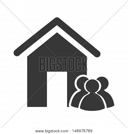 house property shape with social usar people icon silhouette. vector illustration