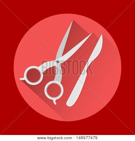 Surgical Instrument. Medical scalpel and clamp icon. Vector illustration.