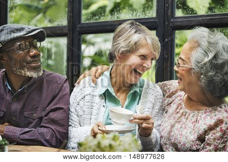 Senior Couple Afternoon Tea Drinking Relax Concept