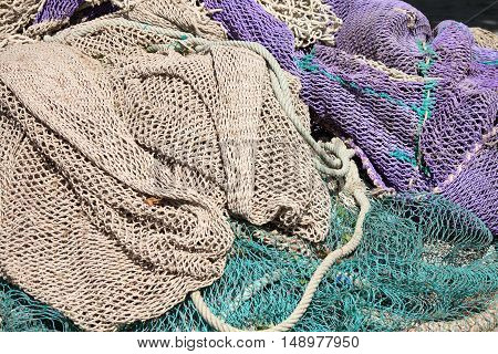 Closeup view of a bunch of fishing nets