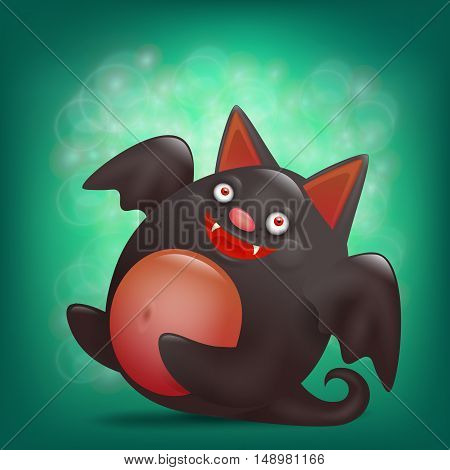 Funny cartoon halloween liyng bat character. Vector illustration