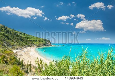 Avali beach, Lefkada island, Greece. Beautiful turquoise sea on the island of Lefkada in Greece.